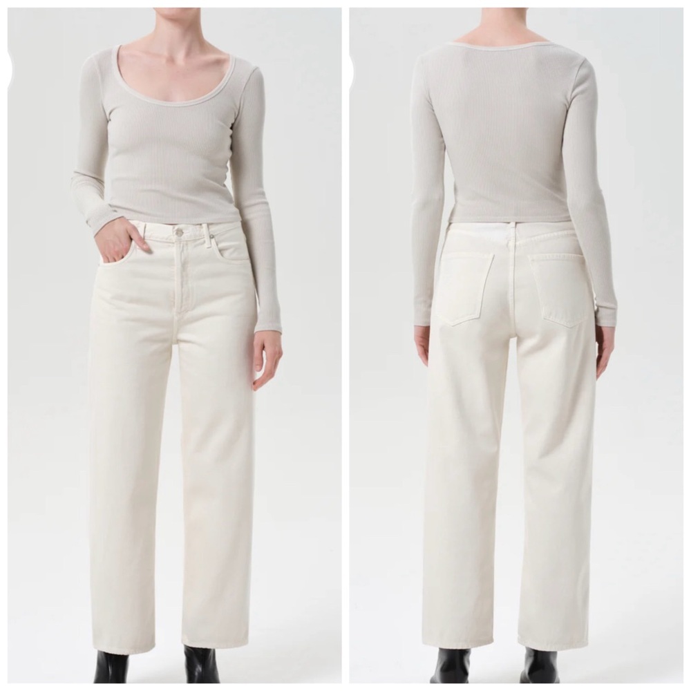 Agolde Ren High Rise Wide‎ Leg In Beige Brown Rice Jeans Denim Ankle Size 32